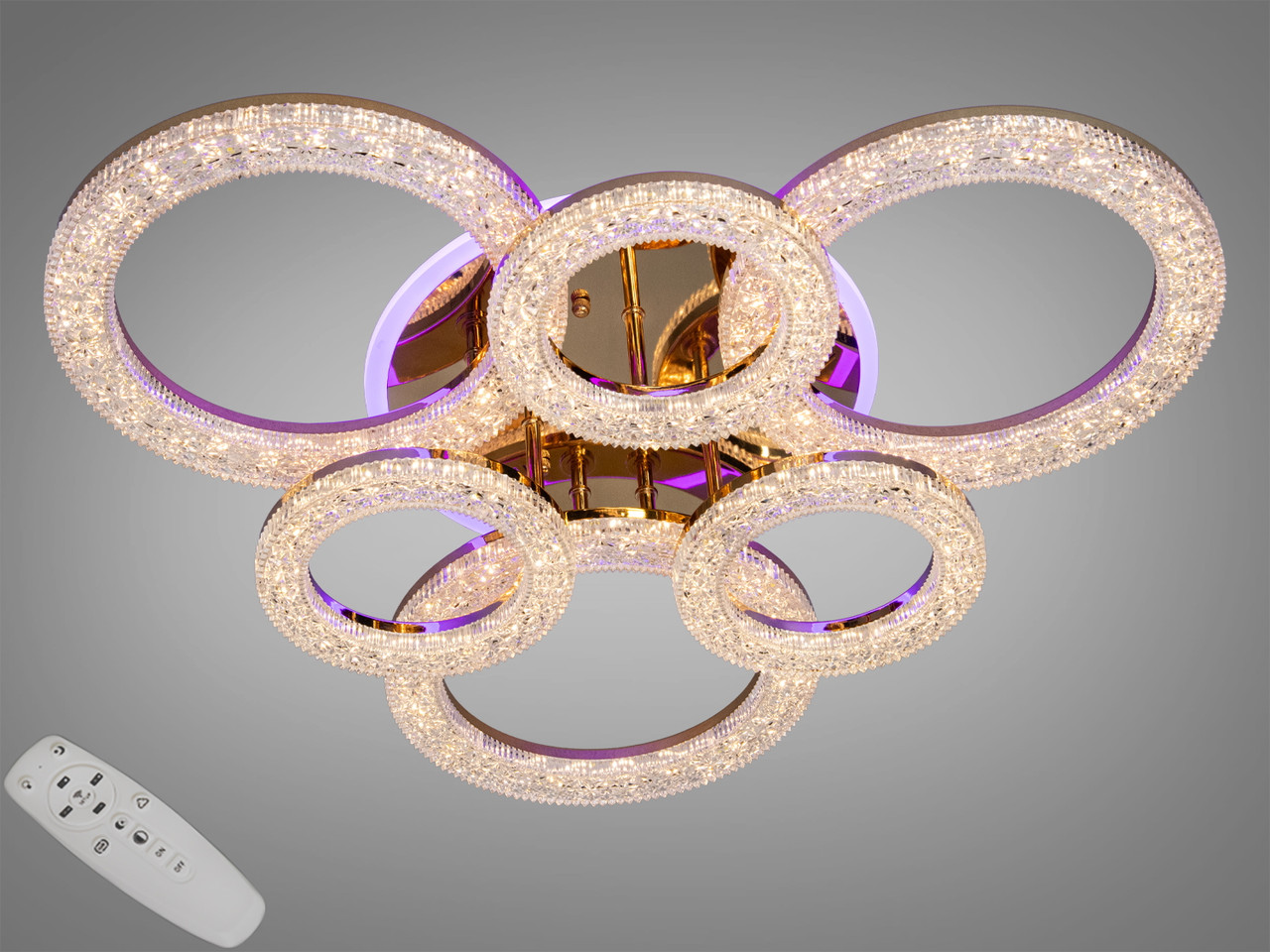 Світлодіодна стельова люстра з регулюванням яскравості, 107W, золото, фото 1