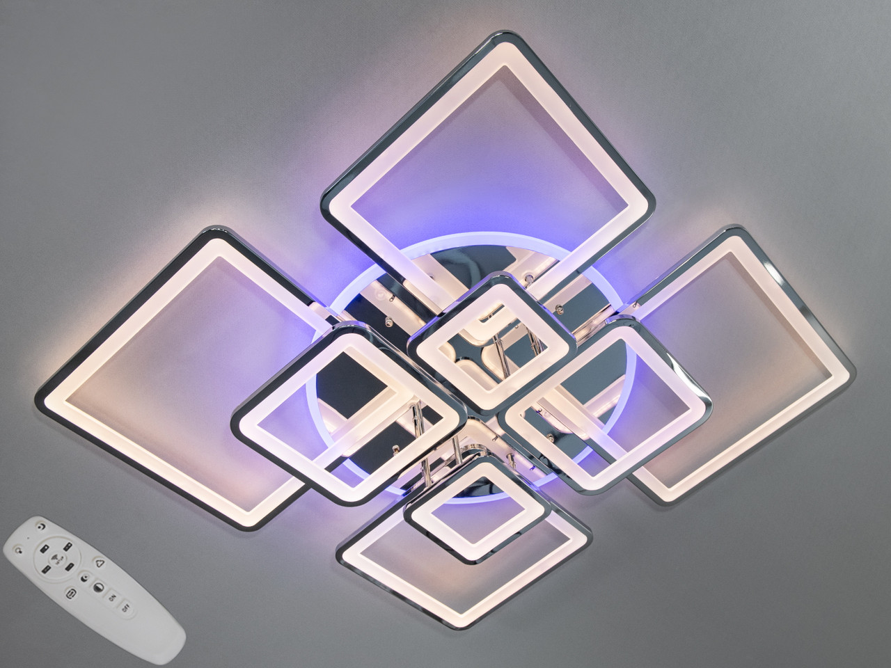 LED люстра з пультом, диммером та підсвіткою, 225W, золотистого кольору, фото 1