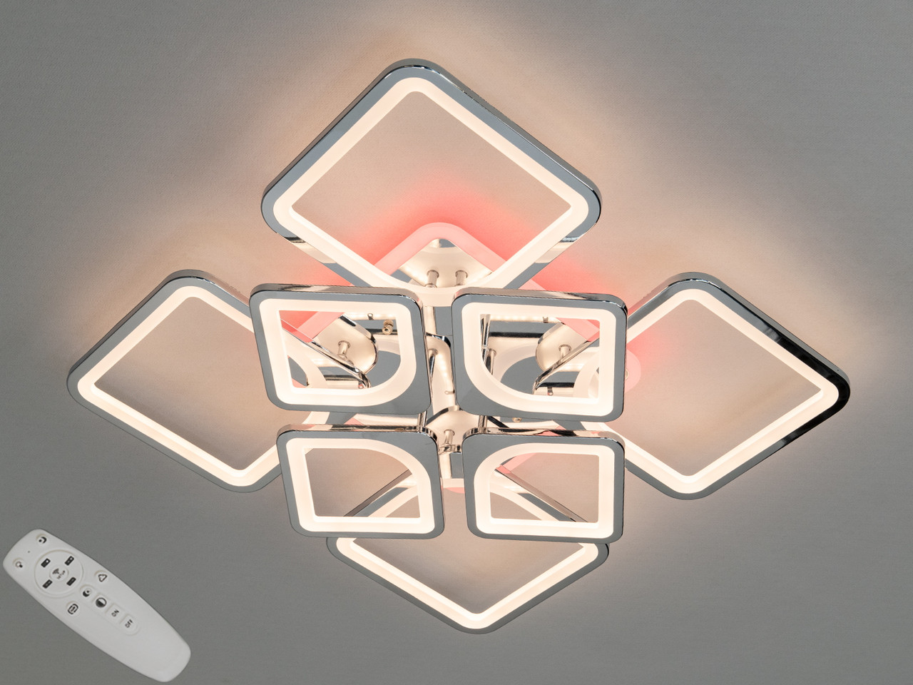 Світлодіодна люстра, хром з диммером і підсвічуванням 155W, фото 1