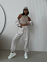 Жіночий стильний прогулянковий костюм-трійка кофта штани топ тринитка петля розмір 42-44 44-46