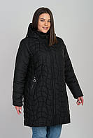 Подовжена чорна жіноча демісезонна куртка з 52 по 66 розмір