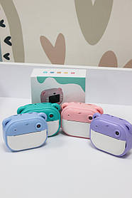 Дитячий фотоапарат принтер з вушками 66631, синій