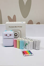Портативний дитячий міні-принтер з набором паперу Котик 5780, синій