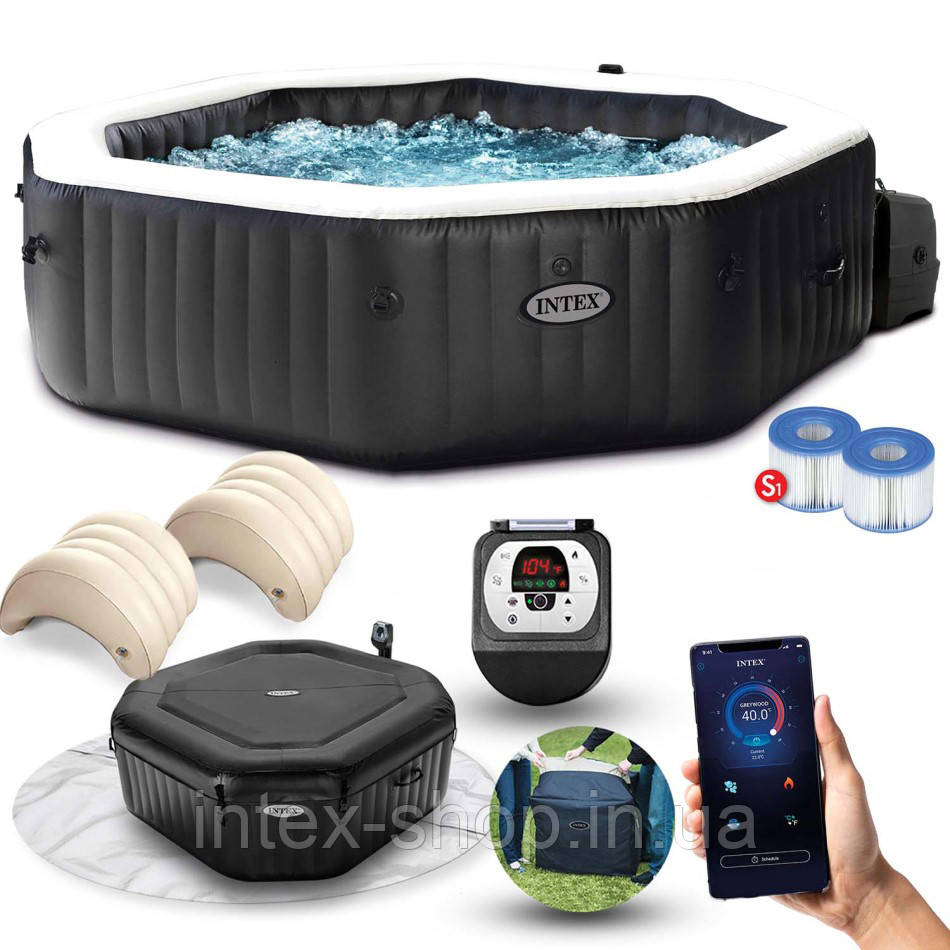 Надувний джакузі — СПА Intex 28458, 201 х 71 см (4 місць: 3 г/год — 1141 л/год, аеро, гідро)