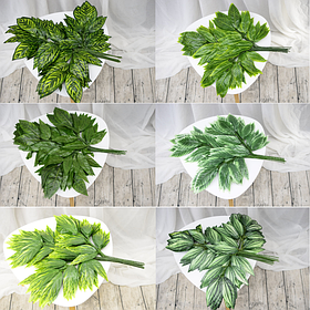 LM3 Штучний 3-ка лист манго, 12 шт. Штучні листи для декору, Листя для декору, Висота