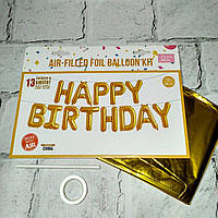 Повітряні кульки фольговані літери Happy Birthday 40 см Золоті 04814