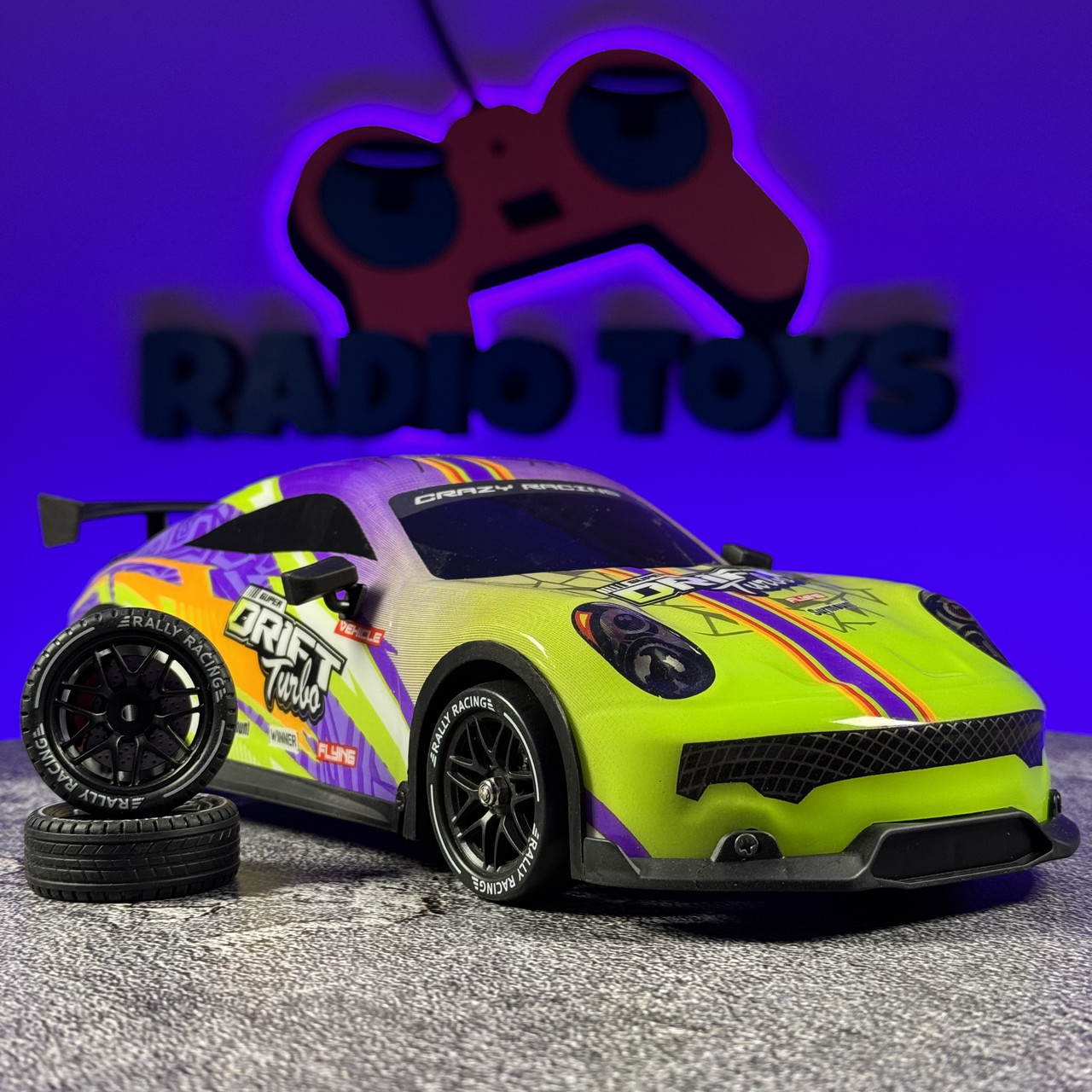 Машинка для дрифту Porsche POWER Neon на радіокеруванні Жовта | Дрифт машинка на пульті управління Машинка на радіоуправлінні, фото 1