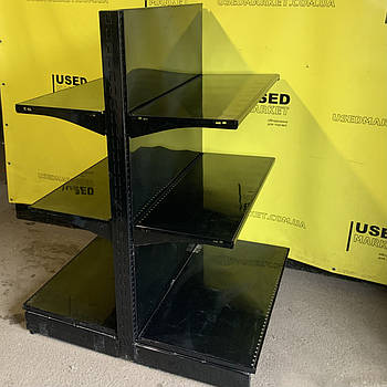 Острівний двосторонній торговий стелаж Modern Columb з металевими полицями б/у, для магазина 1500х1000 чорний