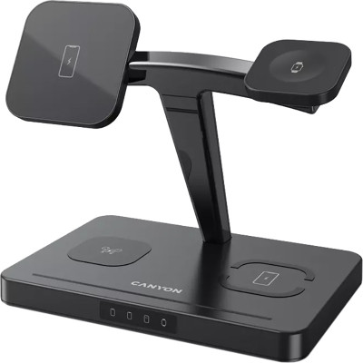 Зарядний пристрій Canyon wireless charger WS-404 15W 4in1 Black (CNS-WCS404), фото 1