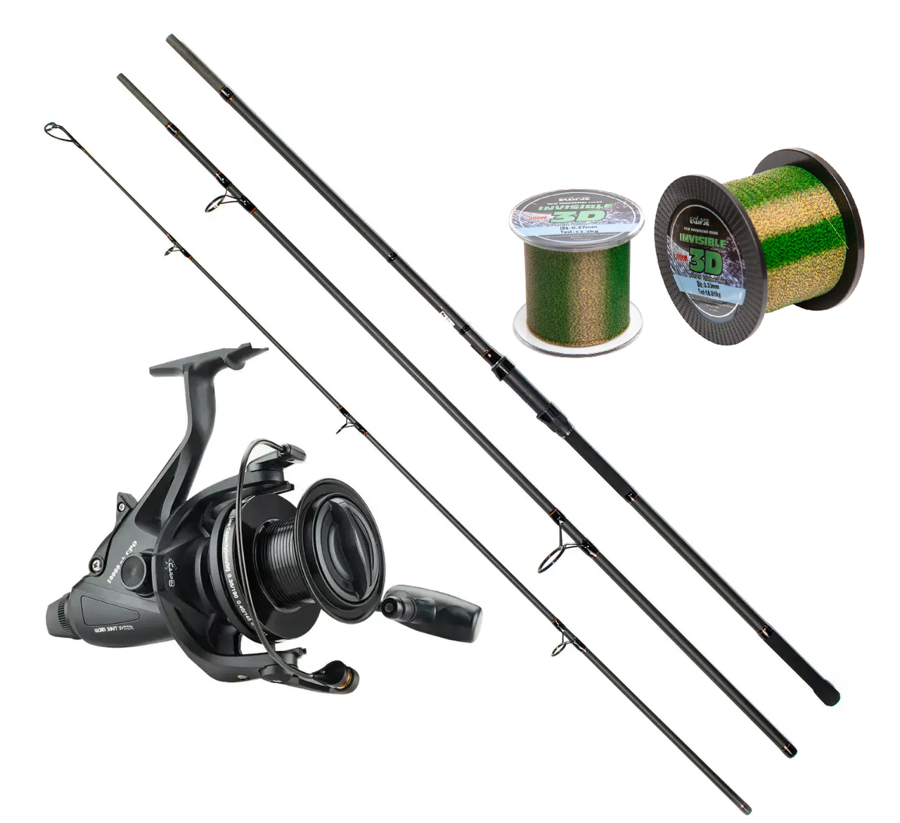 Готовий набір:  вудлище Feima Obsidian Carp/Spod Carbon 3.75м 5lb+котушка Carp REEL 12000+ліска Eclipse 3D