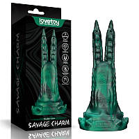 Двойной вибратор монстр для клитора и сосков из платинового силикона зеленого цвета Lovetoy Savage Charm GoodPlace GoodPlace