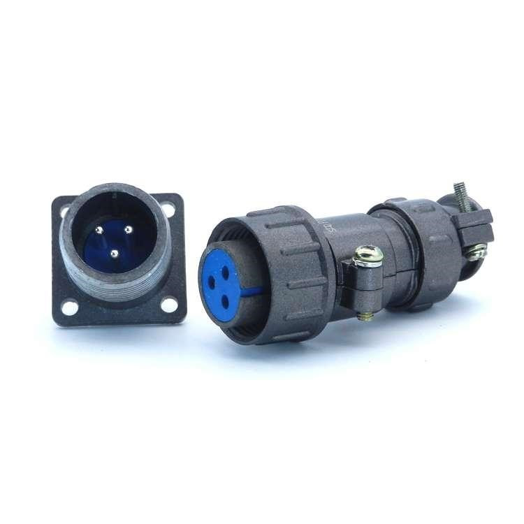 З'єднувач силовий P20 3pin 25A, комплект male+female, квадратний фланець під монтаж