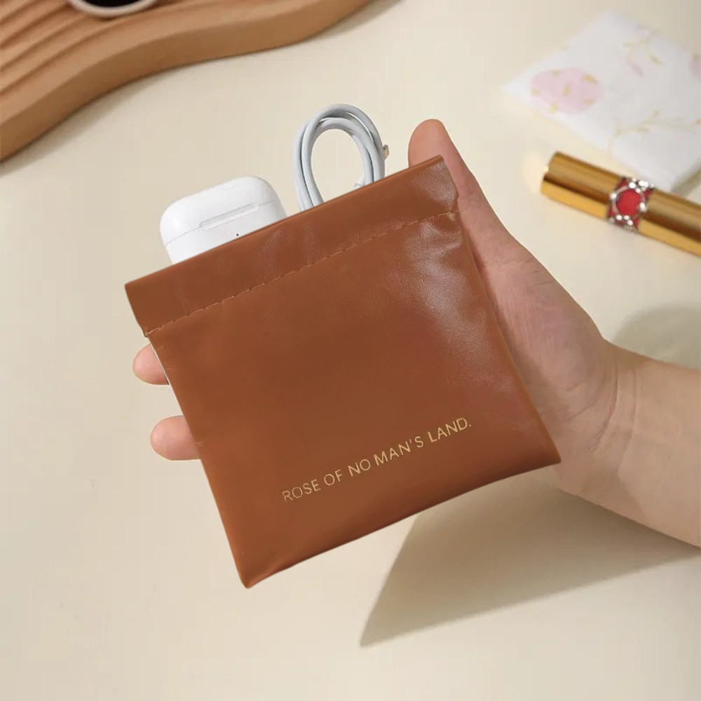 Косметичка для зберігання аксесуарів портативна, футляр для дрібниць на магнітній кліпсі, коричневий 5032234