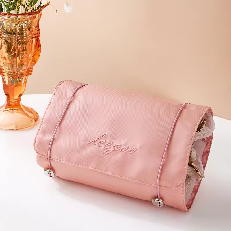 Косметичка для макіяжу портативна, 4 знімні відділення на липучках, рожевий 4945261