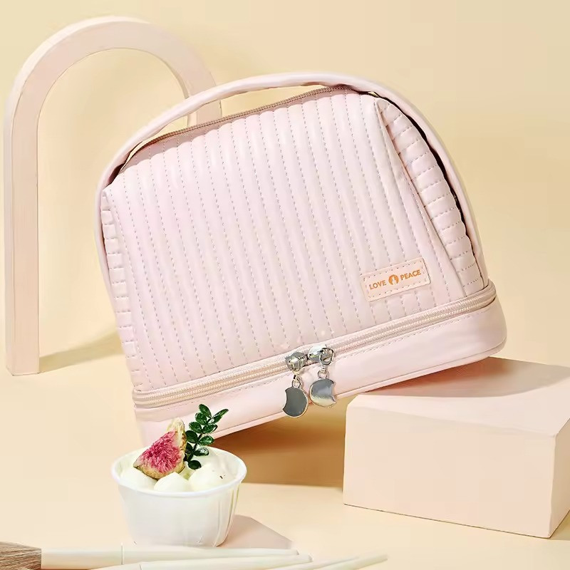 Косметичка для приладдя зі штучної шкіри для макіяжу, рожева 4945262