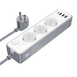 Мережевий подовжувач BOROFONE BAC9 Power 3-position socket(PD20W/1C3A)(EU/GER)(L=2M) White