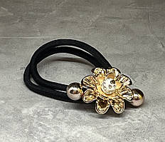 Гумка для волосся- Золота Квітка, арт 01628, 1 шт, Чорний
