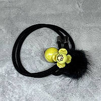 Гумка для волосся зі штучним хутром- (подвійна, чорна) Намистина, арт 017900, 1 шт, Чорний