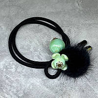 Гумка для волосся зі штучним хутром- (подвійна, чорна) Намистина, арт 017901, 1 шт, Чорний