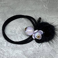 Гумка для волосся зі штучним хутром- (подвійна, чорна) Намистина, арт 017902, 1 шт, Чорний