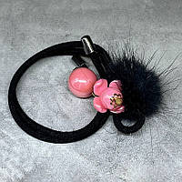 Гумка для волосся зі штучним хутром- (подвійна, чорна) Намистина, арт 017903, 1 шт, Чорний