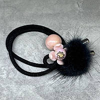 Гумка для волосся зі штучним хутром- (подвійна, чорна) Намистина, арт 017904, 1 шт, Чорний