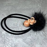 Гумка для волосся зі штучним хутром- (подвійна, чорна) Намистина, арт 017905, 1 шт, Чорний