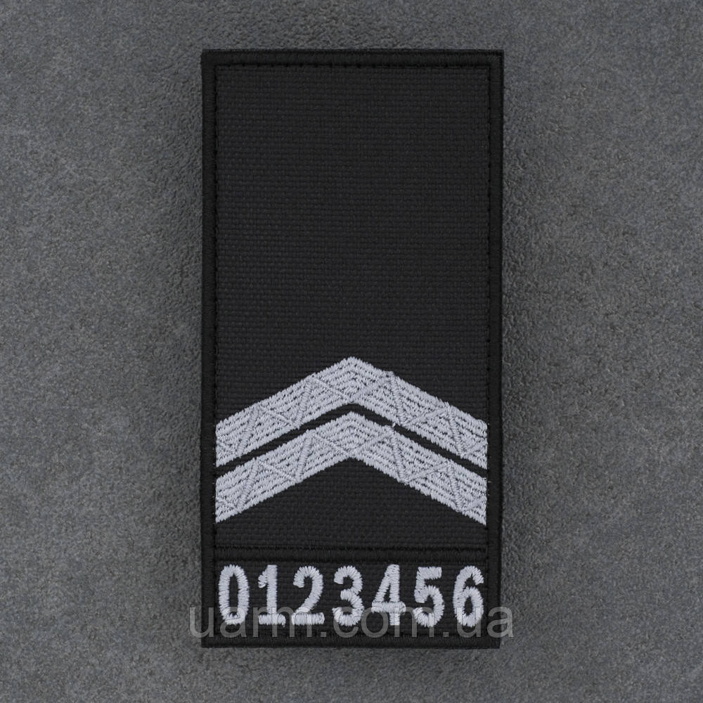 Погон НПУ Капрал з номером 1шт чорний липучка 10 х 5 см, фото 1