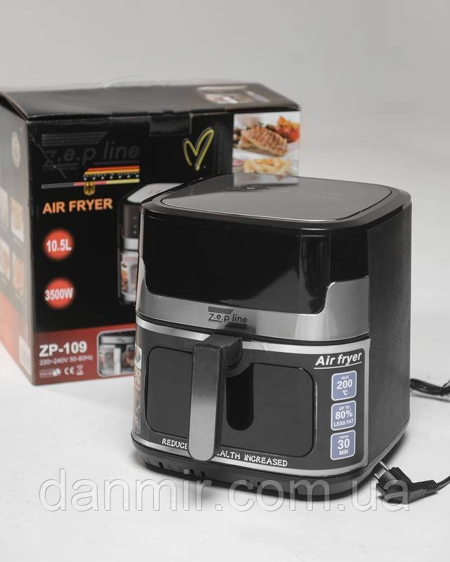 Безмасляна аерофритюрниця Zepline ZP-109 цифрова 3500 Вт 10,5л. Black, SL, гарної якості, Аерофритюрниця