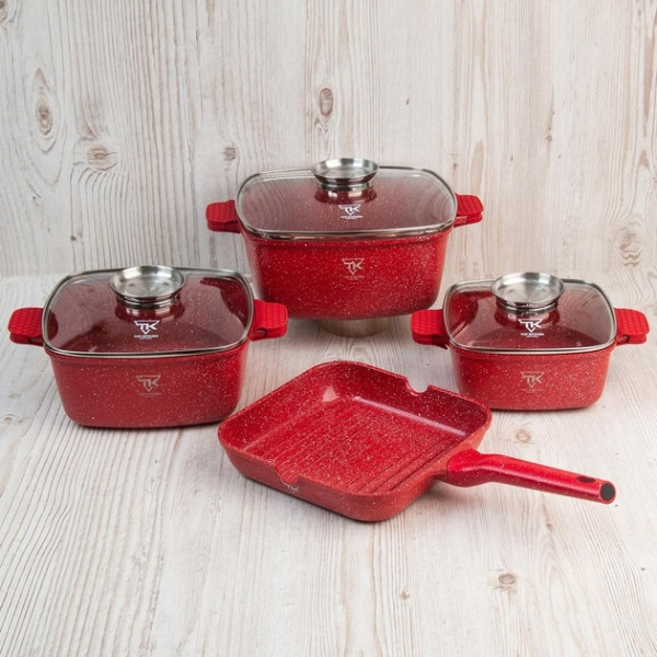 Набір квадратних каструль з антипригарним покриттям + сковорода Тор Kitchen TK000103 Червоний, фото 1