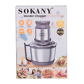 Чопер подрібнювач з чашею 3 літри 4 леза нержавіюча сталь овочерізка Sokany