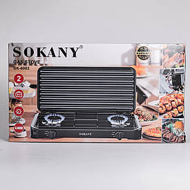 Настільна газова плита на 2 конфорки 4.4 кВт міні газова плита для балонного газу Чорна Sokany