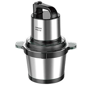 Чопер подрібнювач з чашею 4 літри м'ясорізка 4 леза нержавіюча сталь м'ясорубка Sokany