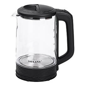 Електричний скляний чайник 2,5 л Sokany чайник дисковий для дому 1500 Вт