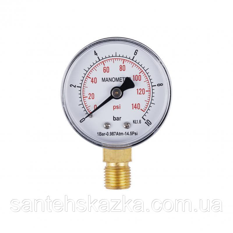 Манометр SD Plus 10 барів 1/4", нижнє під'єднання SD17010B, фото 1
