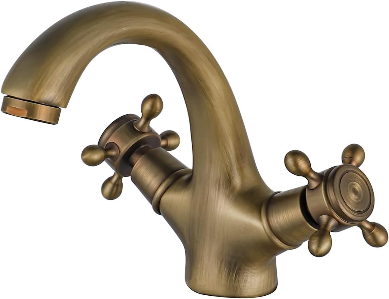 Змішувач для ванної кімнати Boaotx Wasserhahn Bad Antik Messing Двоважільний кран у ретростилі для раковини - фото 1 - id-p2536250149