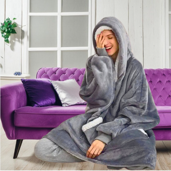 Затишна толстовка плед з капюшоном Huggle Hoodie Blanket для домашнього відпочинку та затишних вечорів сірий
