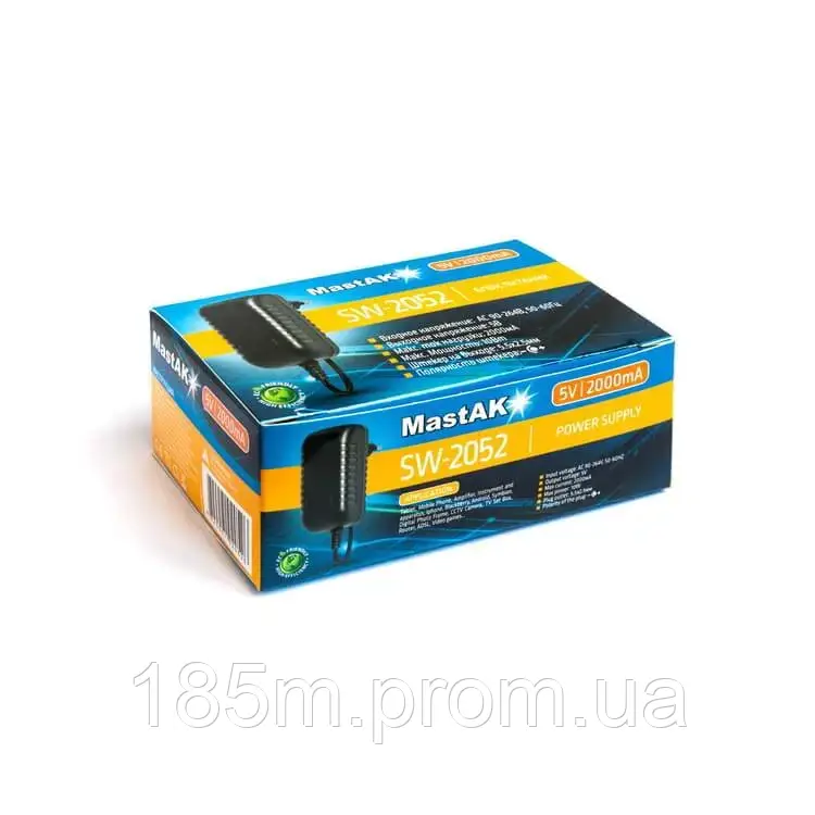 Блок живлення MastAK SW-2052 5V 2А з кабелем 1м, штекер 5,5*2,5 мм, фото 1