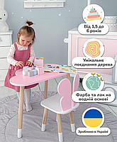 Дитячий набір меблів стіл та стілець, столик в виді хмаринки 46х70х40, стільчик в виді метелика 26.5х26х25, рожевий з білим, фото 6