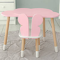 Дитячий набір меблів стіл та стілець, столик в виді хмаринки 46х70х40, стільчик в виді метелика 26.5х26х25, рожевий з білим, фото 3