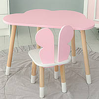 Дитячий набір меблів стіл та стілець, столик в виді хмаринки 46х70х40, стільчик в виді метелика 26.5х26х25, рожевий з білим, фото 7
