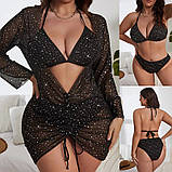 Купальник жіночий роздільний 52р чорний у білу точку з тунікою-сукня, фото 2