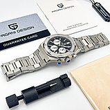 Pagani Design PD-1707 Silver-Black Годинники чоловічі кварцові водонепроникні з хронографом з календарем сапфірове скло, фото 3