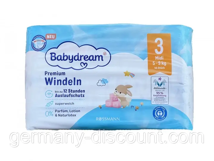 Дитячі одноразові підгузники Babydream Premium 3 Midi (5-9) кг 46 шт