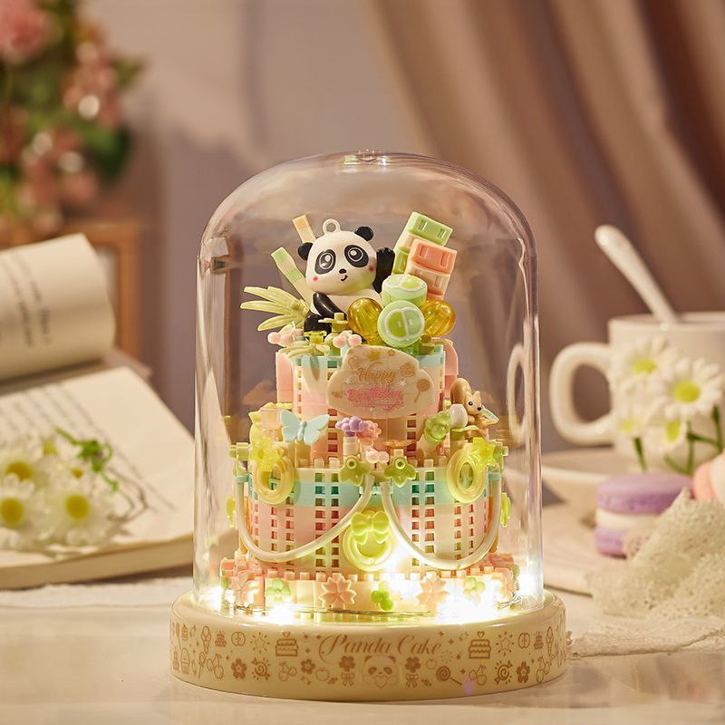 Конструктор нічник блочний дитячий з підсвіткою квітка в колбі Панда Торт