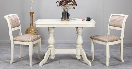 Кухонний стіл прямокутний нерозкладний з масиву дерева Askalon, колір білий / слонова кістка, фото 1