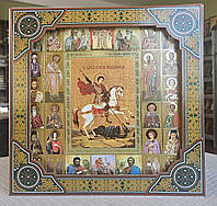 ПОДАРОЧНАЯ ИКОНА Георгий Победоносец, размер багетной рамки 26*26, размер сюжета24*24,подарочная коробка