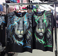 Стильная футболка ЛЕВ хлопок для мальчиков подростков, детские подростковые качественные футболки с животным принтом 3D 11-16л