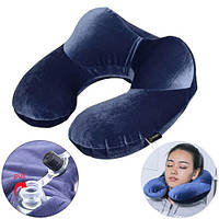 Акция!Надувная подушка дорожная U-образная с подголовником, бархат/скупайся на KasaTochka