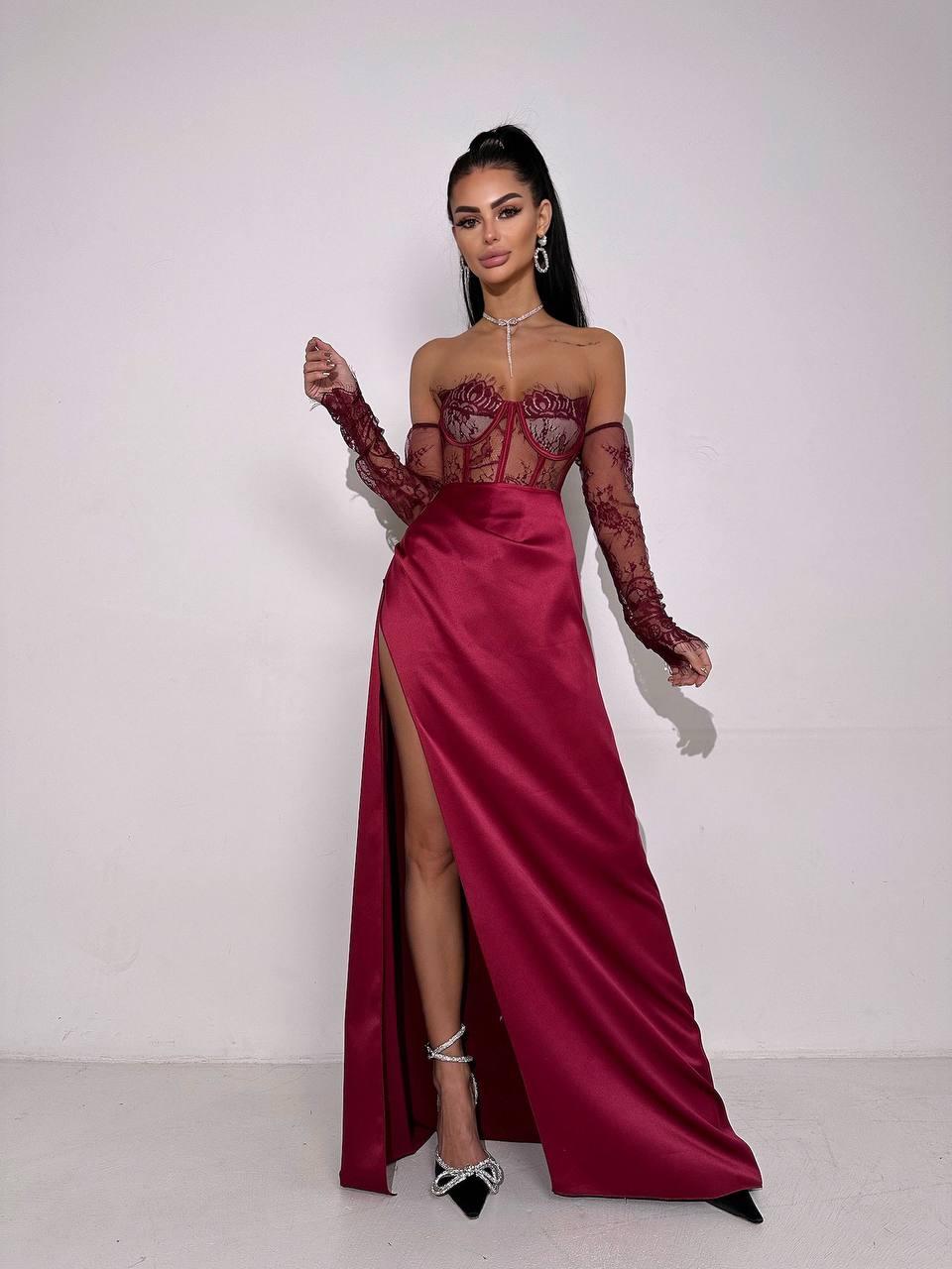 Вечірня сукня двійка мереживний корсет з рукавичками та довга спідниця (р. 42, 44) 66035940Е, фото 1